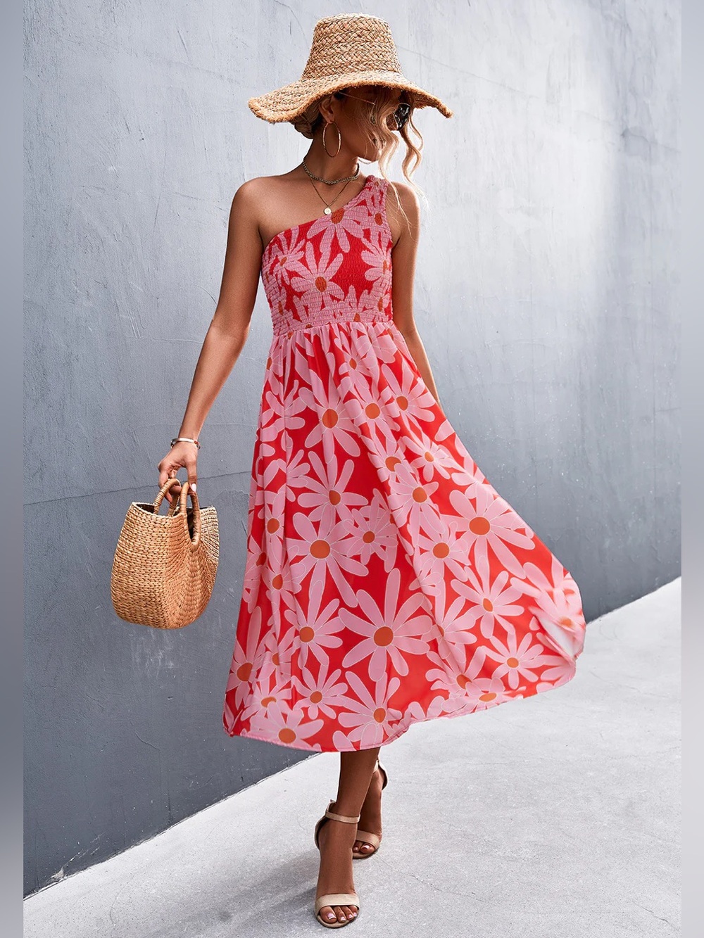 BTFBM One Shoulder Floral Dress Size: Medium